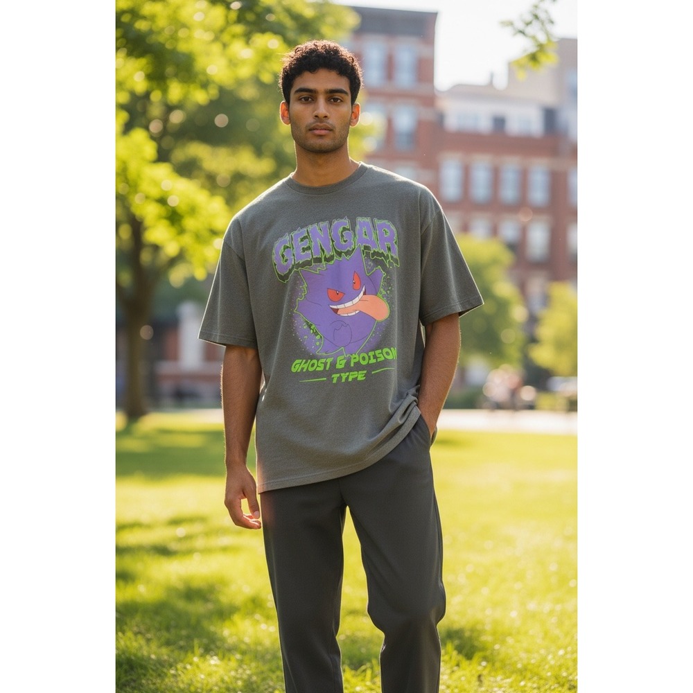 Pokemon Gengar Ghost Poison Type T-Shirt Gray Hybrid Apparel Mens Large L
